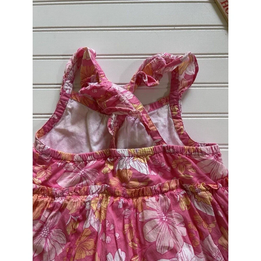 Joie Girls Pink Orange Floral Tiered Sundress Size 7 Cotton Ruffle Strap Boho - Picture 6 of 12